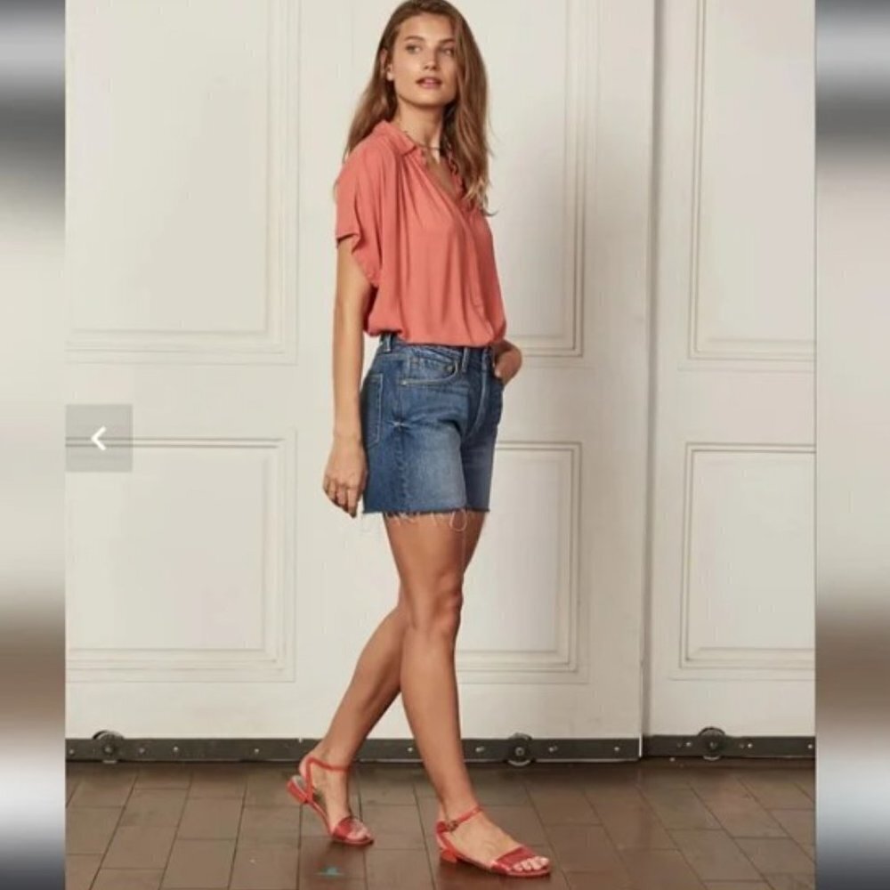 Boyish Monty High-Rise Button Fly Distressed Frayed Hem Denim Shorts 26 Women